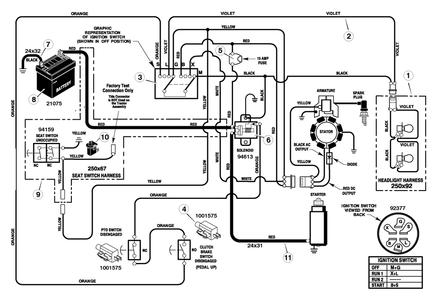Electrical System Diagram and Parts List for 385002X78B 2005 Briggs and Stratton Lawn Tractor